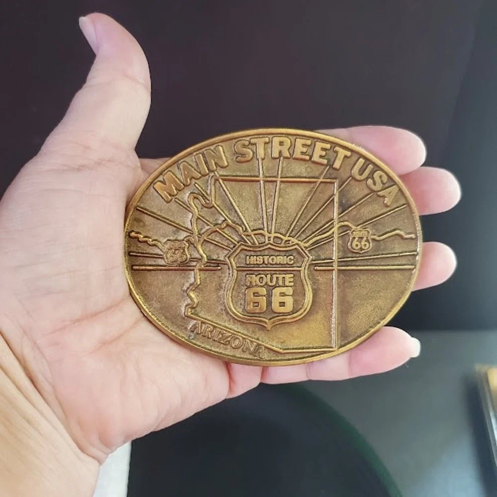 Historic Route 66 Main Street USA Arizona Solid Brass Vintage Belt Buckle